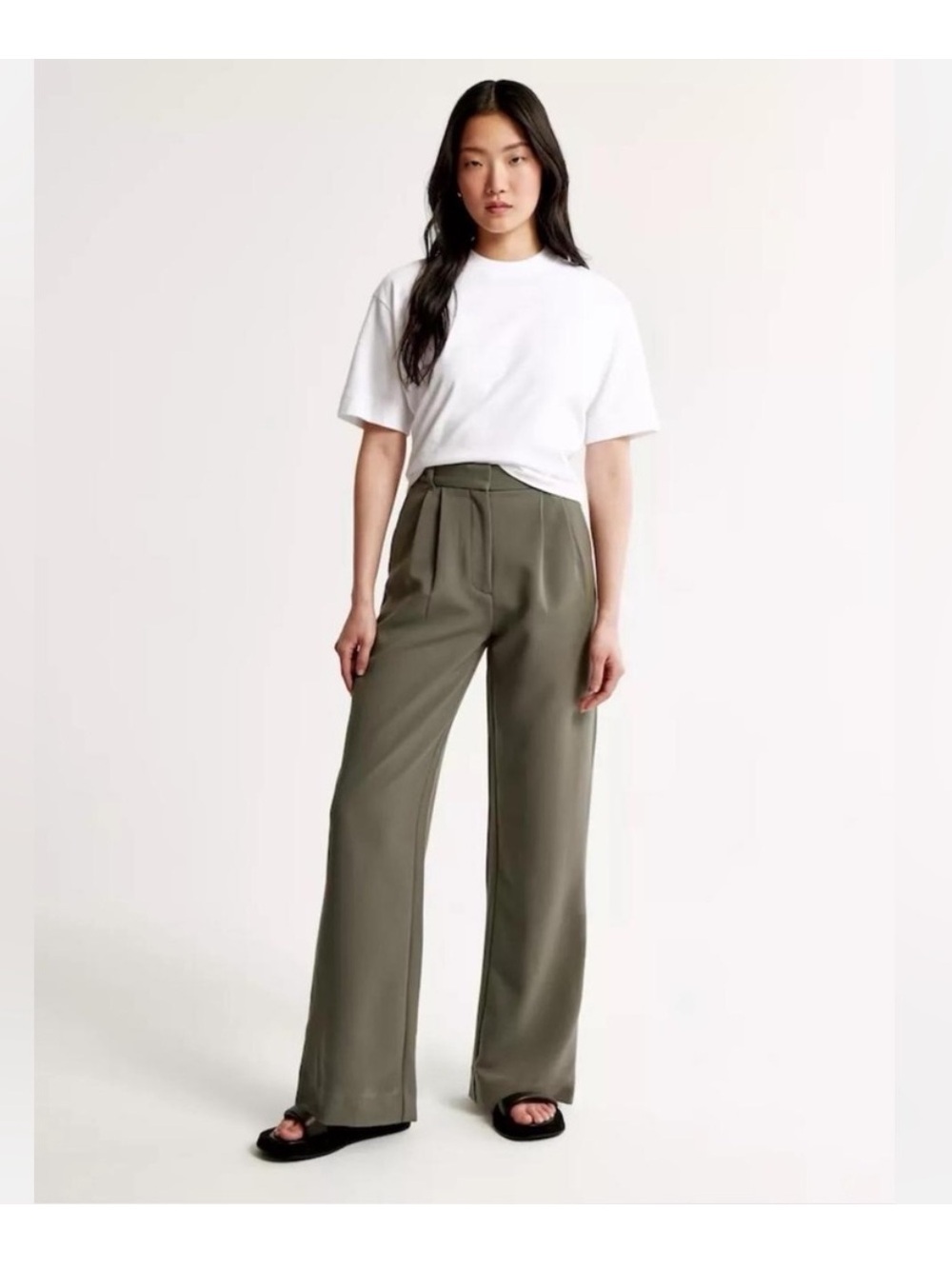 Abercrombie & Fitch Olive Green Wide-Leg High-Rise Trousers